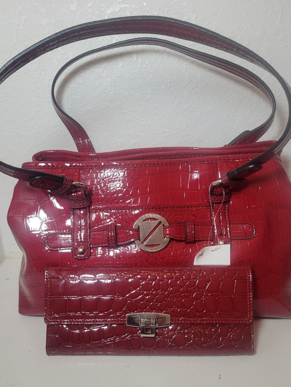 Women's Handbag Nine & Co. Red Faux Croc Patent Faux Leather NWT